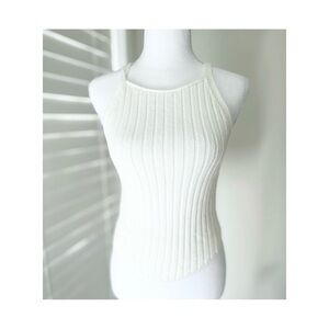 Wilfred Cream Ribbed Halter Tank Top
